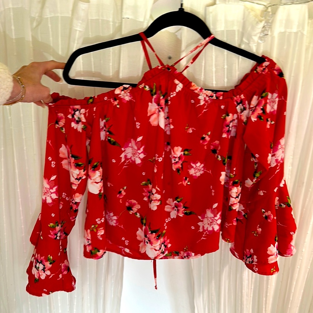 Halter off shoulder bell sleeve top